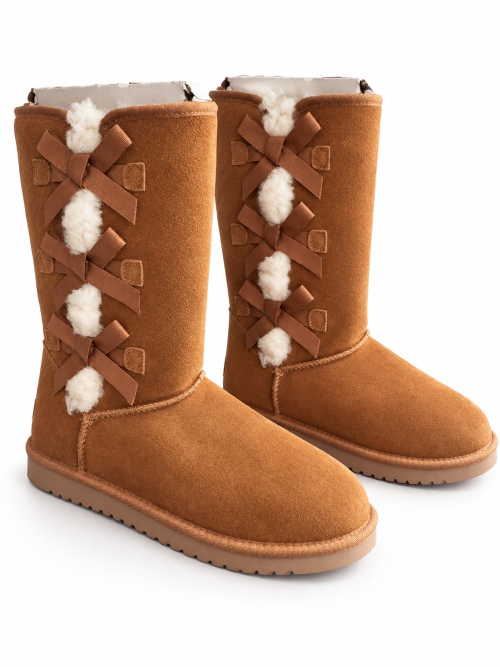 Koolaburra by UGG Victoria Chestnut Tall Suede Triple Bow Boots